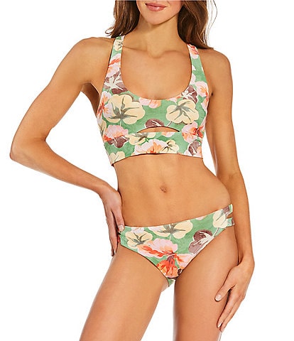 Hurley Gingko Cloud Floral Max Longline Bralette Swim Top & Moderate Coverage Swim Bottom