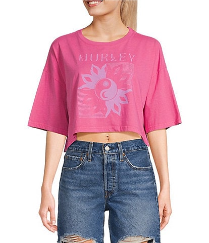 Hurley In The Cards Short Sleeve Cropped Boyfriend Graphic T-Shirt