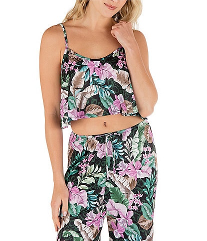 Hurley Island Style Floral Print Scoop Neck Sleeveless Swing Tank Top Cover-Up
