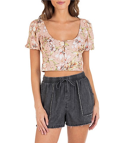Hurley Lily Short Sleeve Floral Print Button Front Top