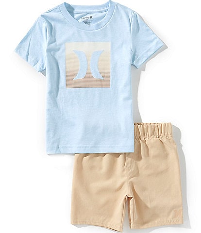 Hurley Little Boys 2T-7 Short-Sleeve Icon Graphic Knit T-Shirt & Solid Twill Shorts Set