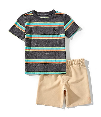 Hurley Little Boys 2T-7 Short-Sleeve Magu Striped Knit T-Shirt & Solid Woven Twill Shorts Set