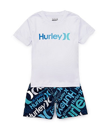 Hurley Little Boys 2T-7 Short Sleeve One & Only T-Shirt & Allover-Printed Mesh Shorts Set
