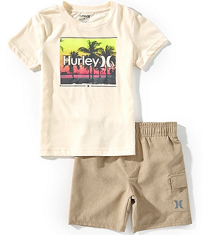 Hurley Little Boys 2T-7 Short-Sleeve Sunset Wordmark Logo T-Shirt & Solid Woven Twill Shorts Set