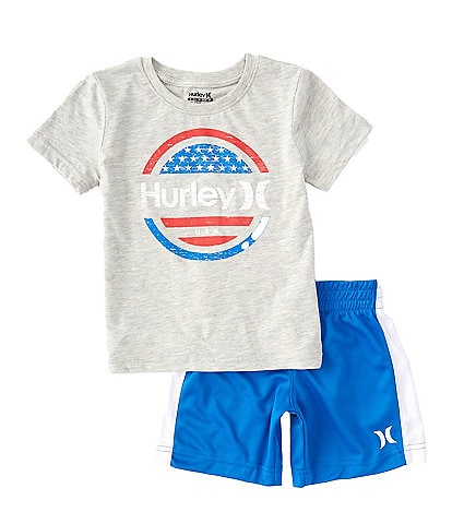 Hurley Little Boys 2T-7 Short Sleeves Jersey T-Shirt & Mesh Shorts Set