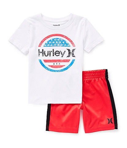 Hurley Little Boys 2T-7 Short Sleeves Jersey Top & Mesh Shorts Set
