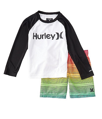 Hurley Little Boys 2T-7 Long Sleeve UPF 50+ Raglan Rashgaurd & Swim Shorts Set