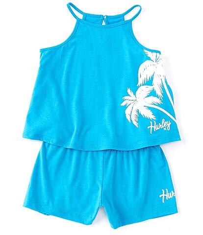 Hurley Little Girls 4-6X Palm Tree Printed Tank & Matching Shorts 2-Piece Set