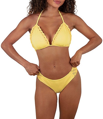 Hurley Macrame Plunge Neck Triangle Swim Top & Cheeky Hipster Swim Bottom