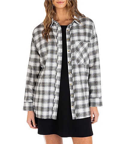 Hurley Odessa Plaid Long Sleeve Oversized Button Front Flannel Shirt