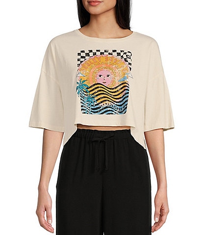 Hurley Oversized Psychedelic Surf Short Sleeve Cropped Boyfriend Graphic T-Shirt