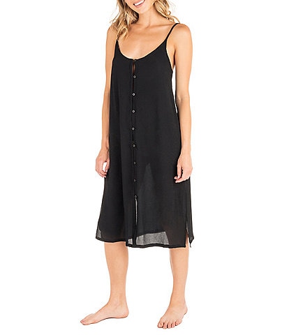 Hurley Solid Button Front Midi Swim Cover-Up Dress