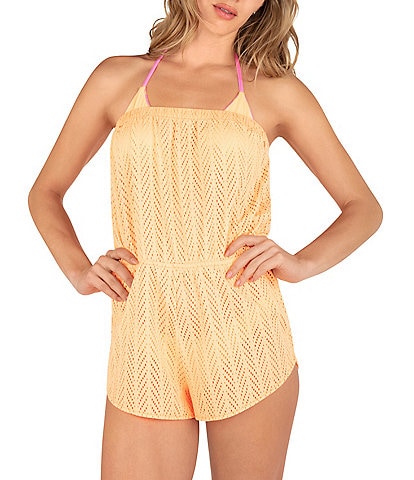 Hurley Solid Crochet Strapless Romper Cover-Up