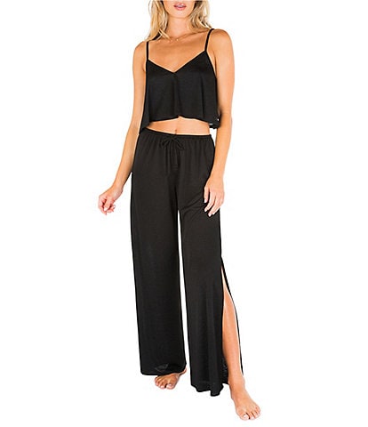 Hurley Solid Textured Chiffon V-Front Sleeveless Swing Tank Top Cover-Up & Side Slit Flared Swim Cover-Up Pants
