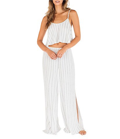 Hurley Striped Print Scoop Neck Swing Tank Top Cover-Up & High Waisted Side Slit Cover-Up Pants