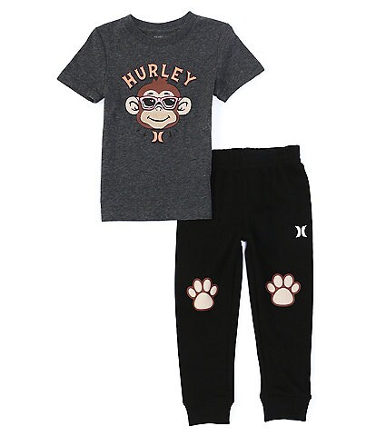 Hurley Toddler Boys 2T-4T Short-Sleeve Monkey Graphic Tee & French Terry Pant Set