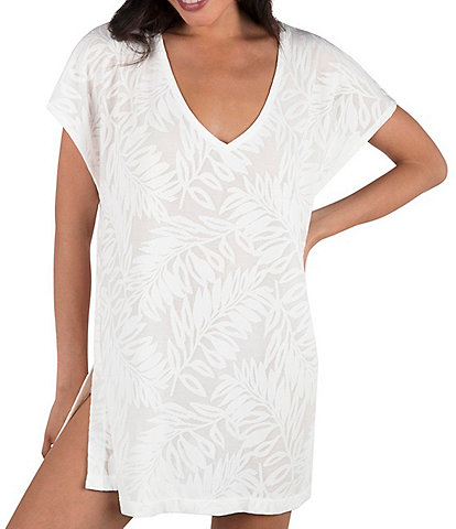 Hurley Ulu Mesh Leaf V-Neck Tunic Swim Cover-Up