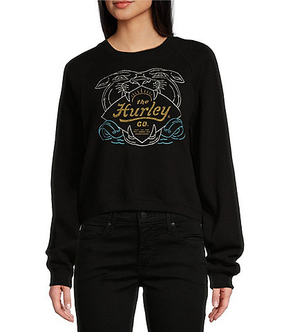 Hurley Wildsets Raglan Sleeve Cropped Fleece Graphic Sweatshirt