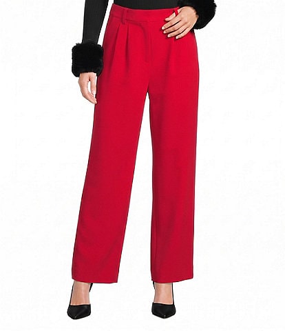 I.N. San Francisco Pleated Mid Rise Wide Leg Tailored Twill Pants