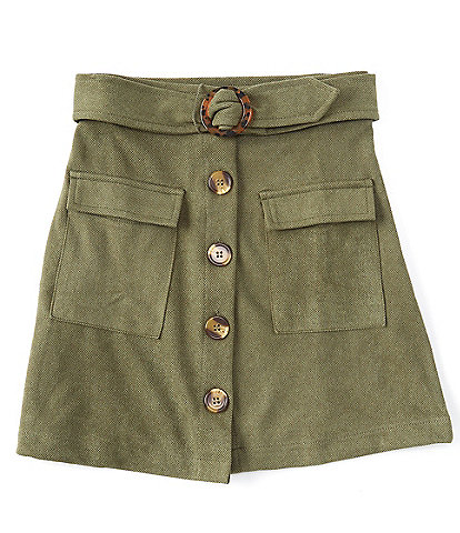 I.N. Girl Big Girls 7-16 Button Down Front Pocket Belted Skirt