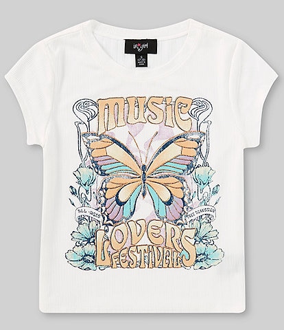 I.N. Girl Big Girls 7-16 Cap Sleeve Music Lover Butterfly Graphic T-Shirt