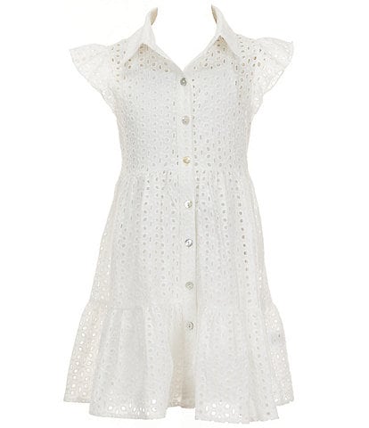 I.N. Girl Big Girls 7-16 Flutter-Sleeve Eyelet-Embroidered Fit-And-Flare Dress