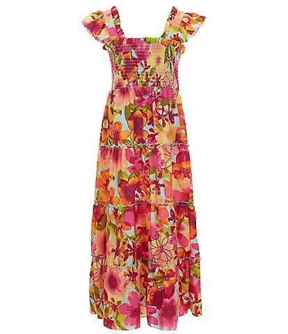 I.N. Girl Big Girls 7-16 Flutter-Sleeve Floral Print Maxi Dress