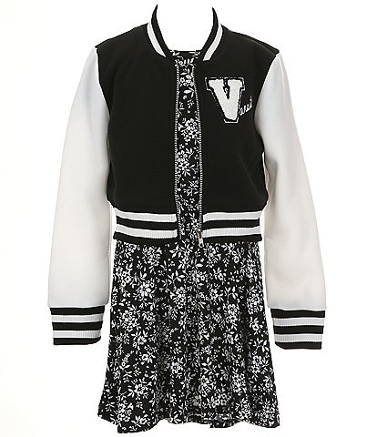 I.N. Girl Big Girls 7-16 Long-Sleeve Embroidered Cropped Varsity Jacket & Short-Sleeve Printed Fit-And-Flare Dress