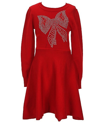 I.N. Girl Big Girls 7-16 Long-Sleeve Rhinestone-Embellished-Bow Fit-And-Flare Dress