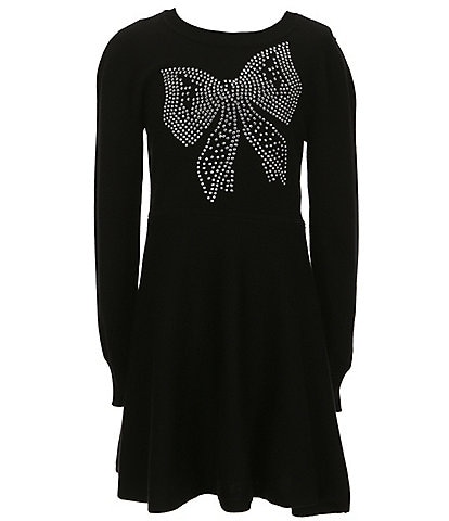 I.N. Girl Big Girls 7-16 Long-Sleeve Rhinestone-Embellished-Bow Fit-And-Flare Dress