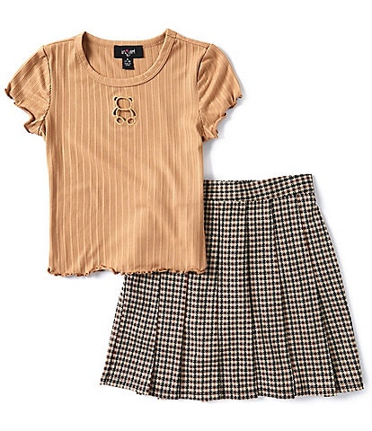 I.N. Girl Big Girls 7-16 Short-Sleeve Cutout/Embroidered Bear Motif T-Shirt & Plaid Skirt Set