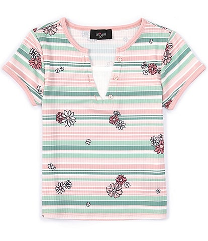 I.N. Girl Big Girls 7-16 Short Sleeve Horizontal-Stripe/Floral T-Shirt