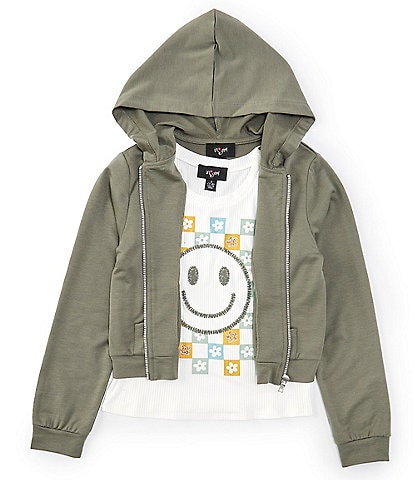 I.N. Girl Big Girls 7-16 Solid Long Sleeve Hoodie & Short Sleeve Smiley Face T-Shirt Set