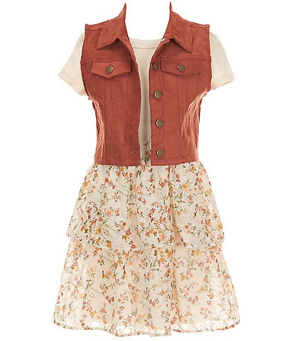 I.N. Girl Big Girls Suede Vest & Short Sleeve Double Tier Dress Set