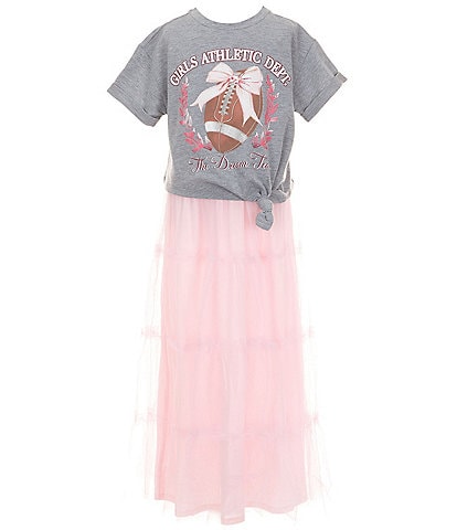 I.N. Girl Big Girls Short Sleeve Tie Front Screened Popover & Maxi Dress With Tiered Skirt Set