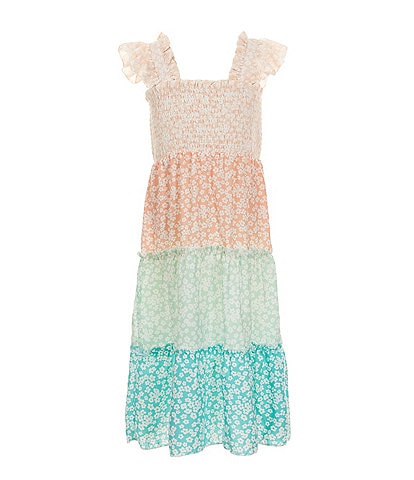I.N. Girl Little Girls 4-6X Flutter-Sleeve Floral/Color Block Maxi Dress