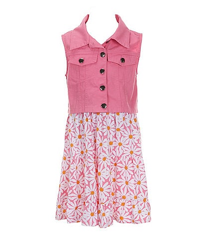 I.N. Girl Little Girls 4-6X Family Matching Sleeveless Solid Twill Vest & Sleeveless Daisy-Printed Ruffle-Tier Dress