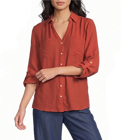I.N. San Francisco 3/4 Sleeve Button Front Woven Top