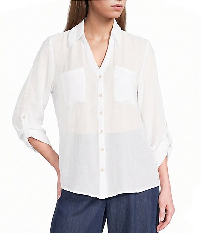 I.N. San Francisco 3/4 Sleeve Button Front Woven Top