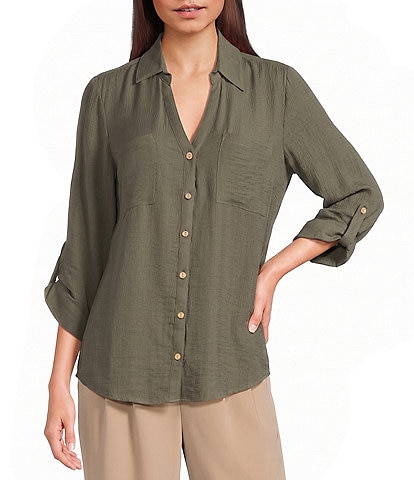 I.N. San Francisco 3/4 Sleeve Button Front Woven Top