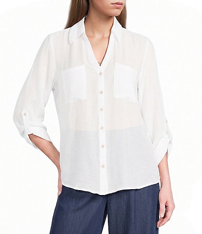 I.N. San Francisco 3/4 Sleeve Button Front Woven Top