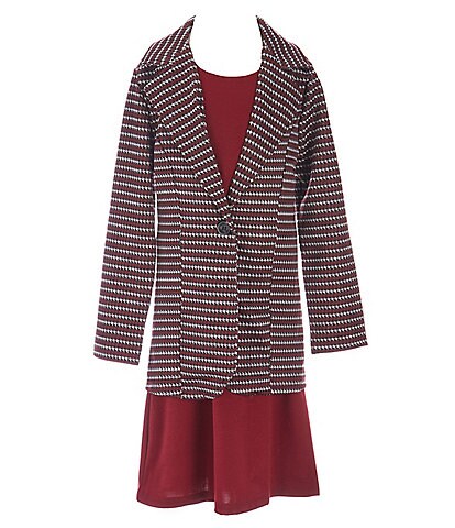 Big Girls 7-16 Long-Sleeve Plaid Jacket & Sleeveless Solid A-Line Dress Set