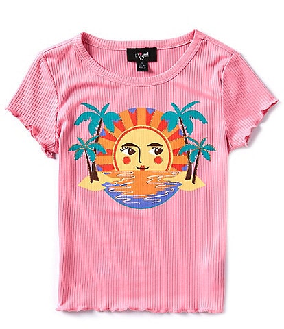 I.N. San Francisco Big Girls 7-16 Palms & Sun Rib-Knit Graphic T-Shirt