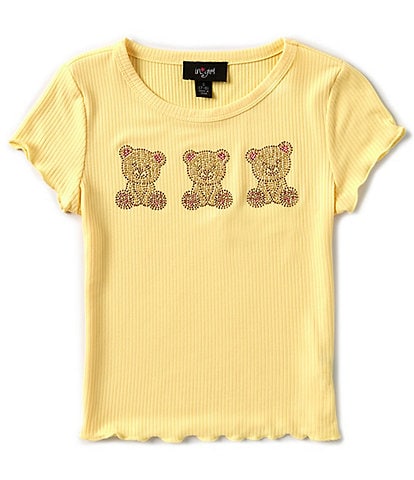 I.N. San Francisco Big Girls 7-16 Short Sleeve Rhinestone Embellished Bear Graphic Rib Knit T-Shirt