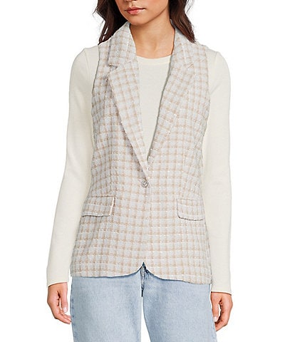 I.N. San Francisco Check Boucle Button Front Suiting Vest