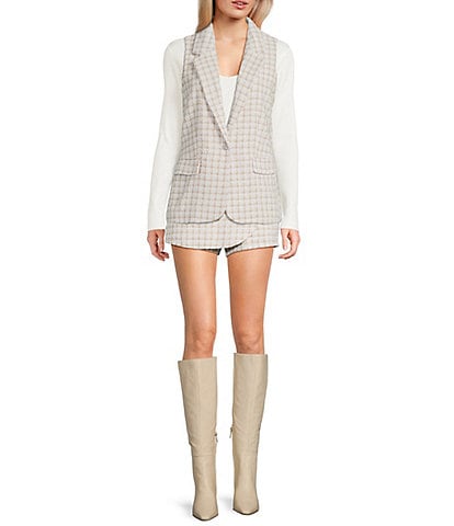 I.N. San Francisco Check Boucle Button Front Coordinating Suiting Vest