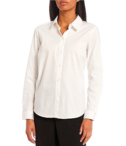 I.N. San Francisco Collar Long Sleeve Stretch Poplin Button Front Shirt