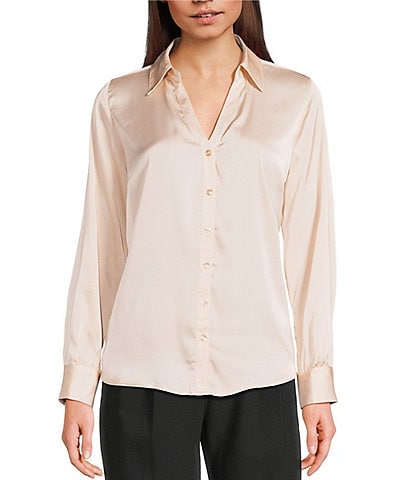 I.N. San Francisco Collared Long Sleeve Button Front Top