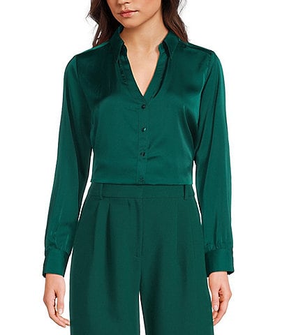 I.N. San Francisco Collared Long Sleeve Button Front Top