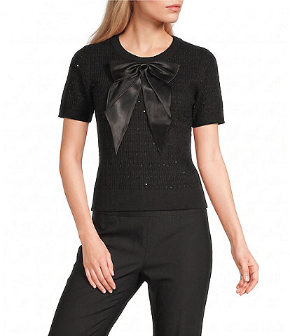 I.N. San Francisco Crew Neck Short Sleeve Bow Sweater